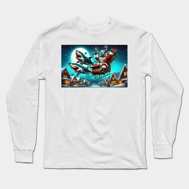 Santa Jaws: We Are Gonna Need A Bigger Sleigh! Long Sleeve T-Shirt by TooplesArt